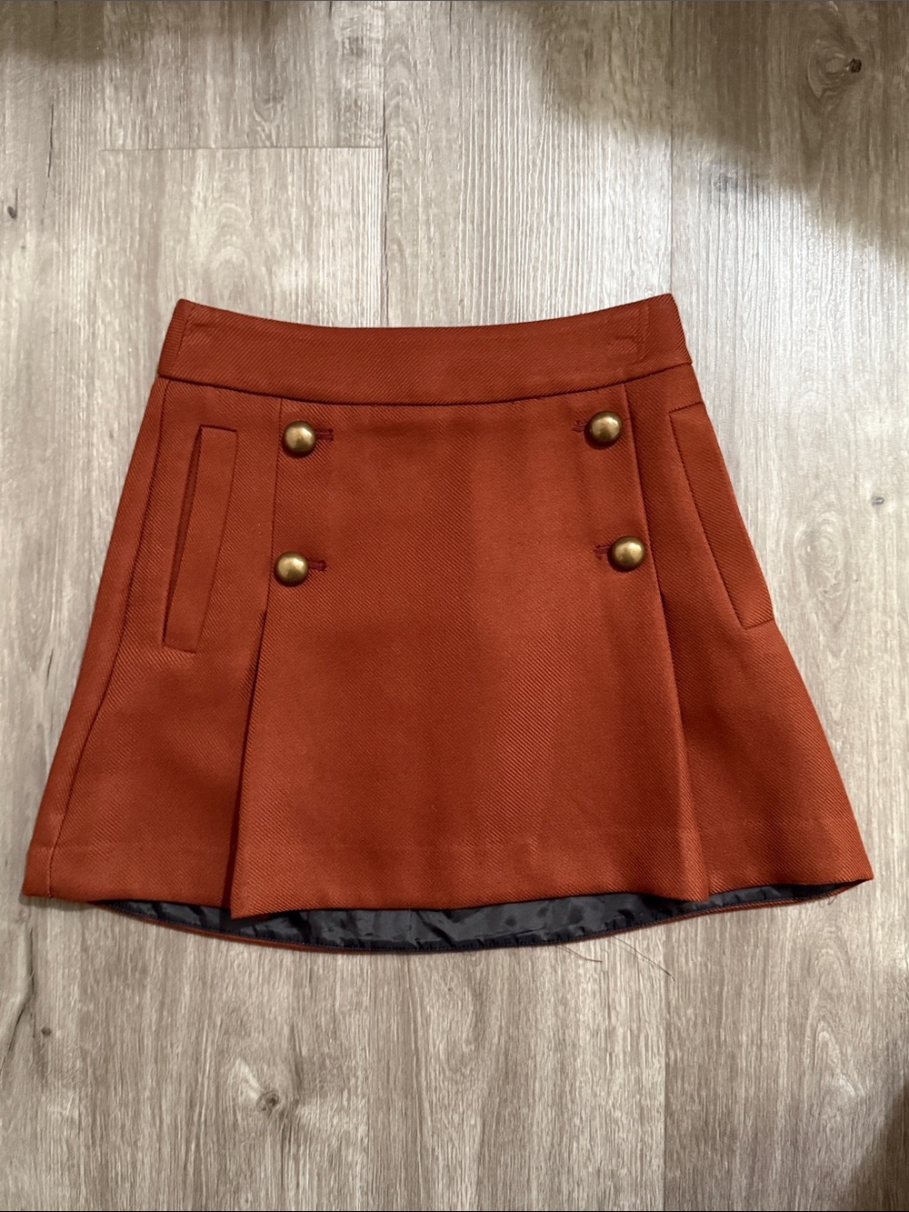 Express Rust Mini Skirt with Brass Buttons